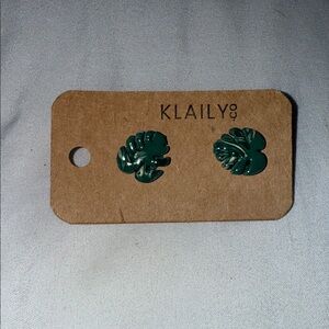 Variegated Monstera Stud Green Leaf Earrings